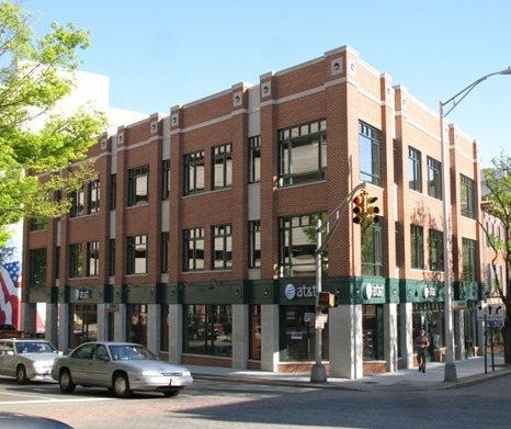 Modern brick building with large windows